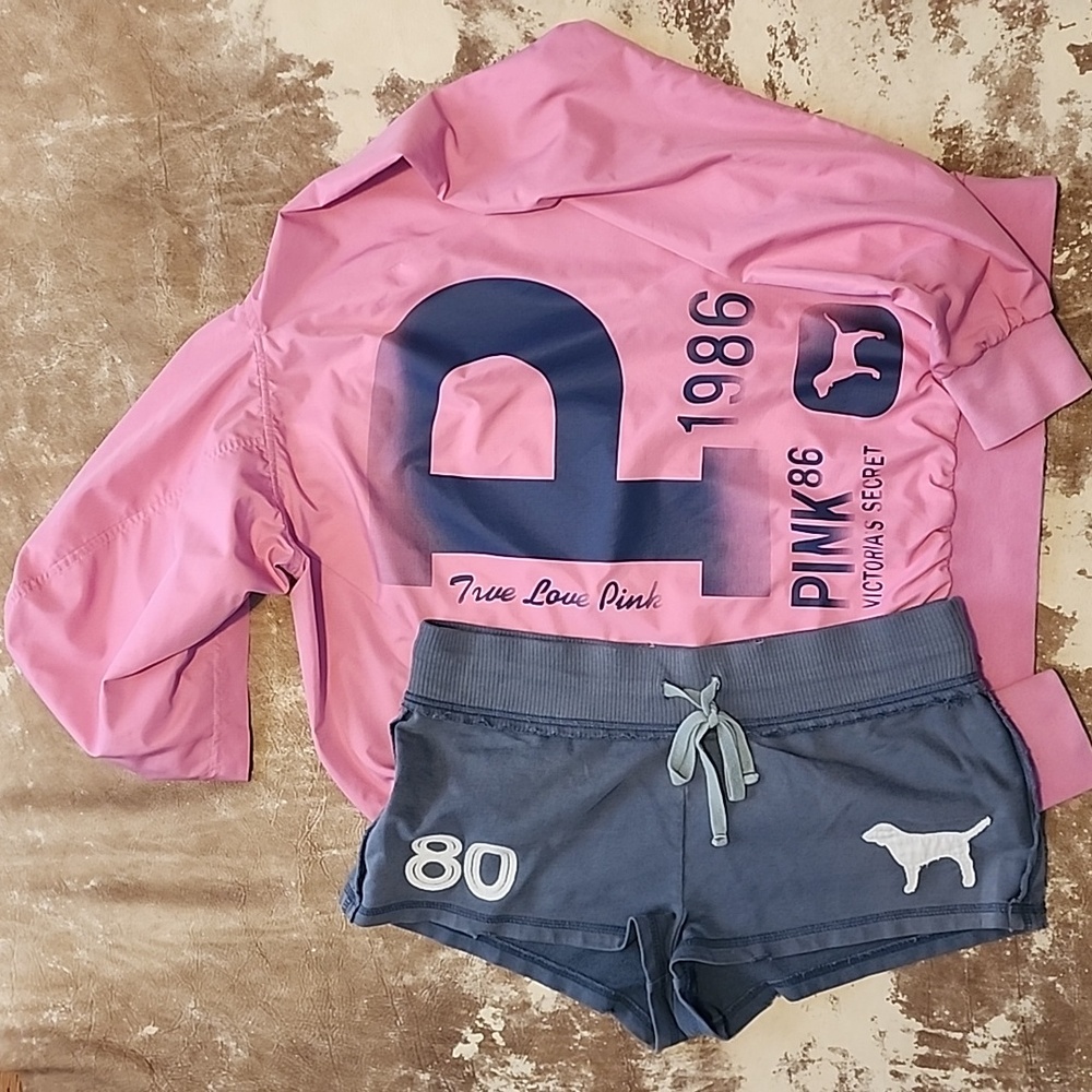 Y2K PINK VS Pink Mesh Jacket With Shorts Set. Size: S
